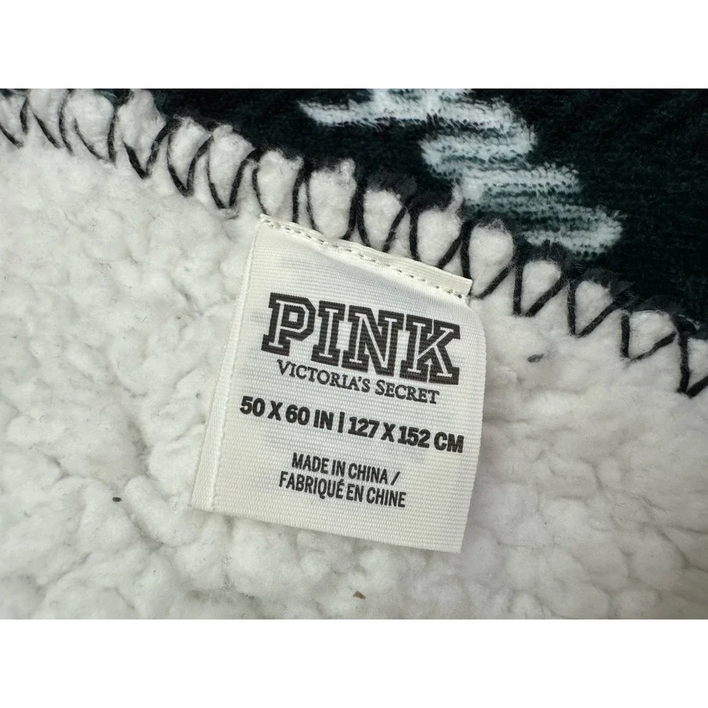 PINK Victoria's Secret Green Plaid Dog Puppy Sherpa Throw Blanket 50x60